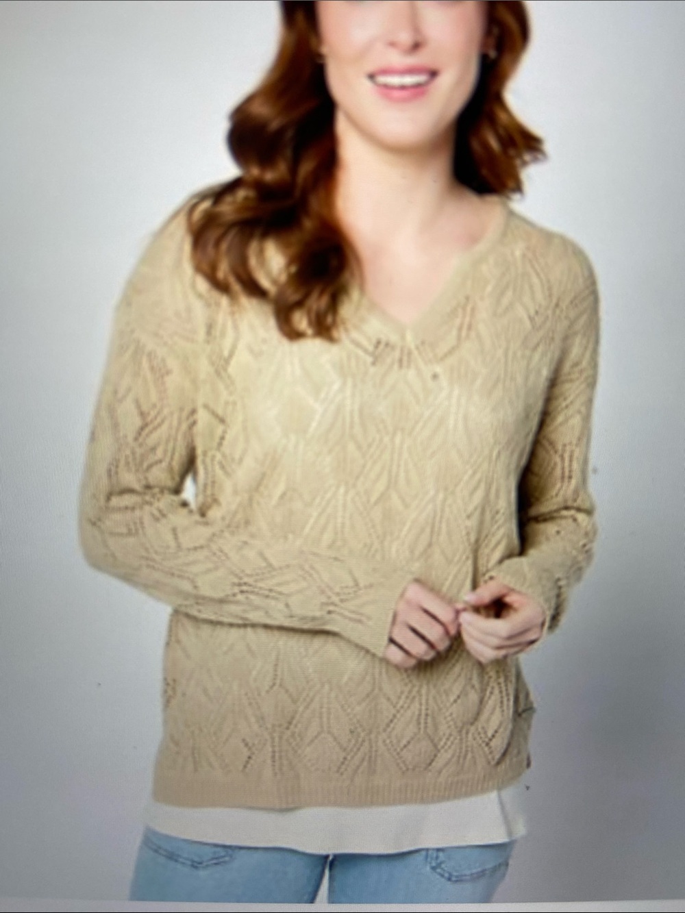 Peace Love World Tan Boheme Open Stitch Long Sleeve Pullover Sweater Small NWT